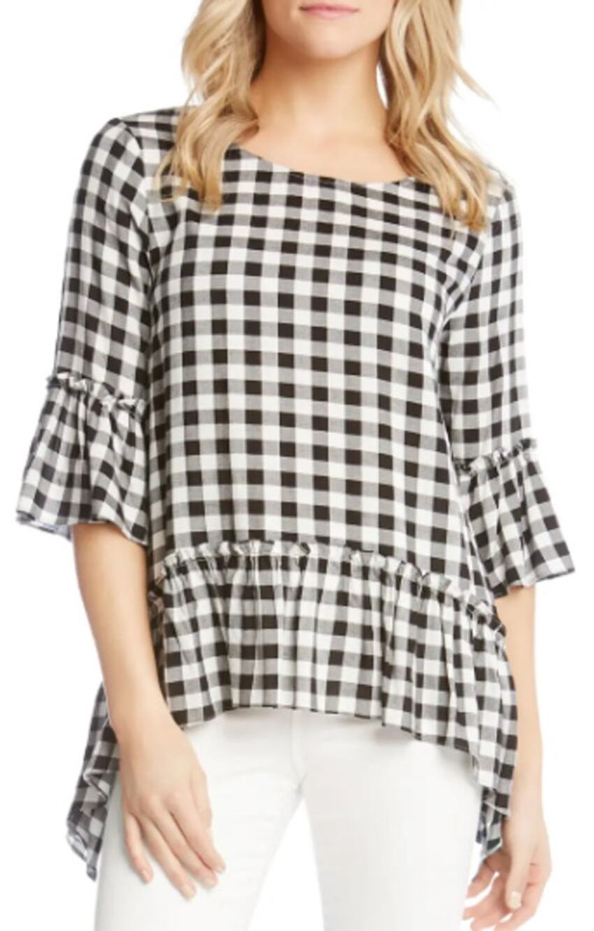 Karen Kane Top Blouse Gingham Check Ruffled Medium
